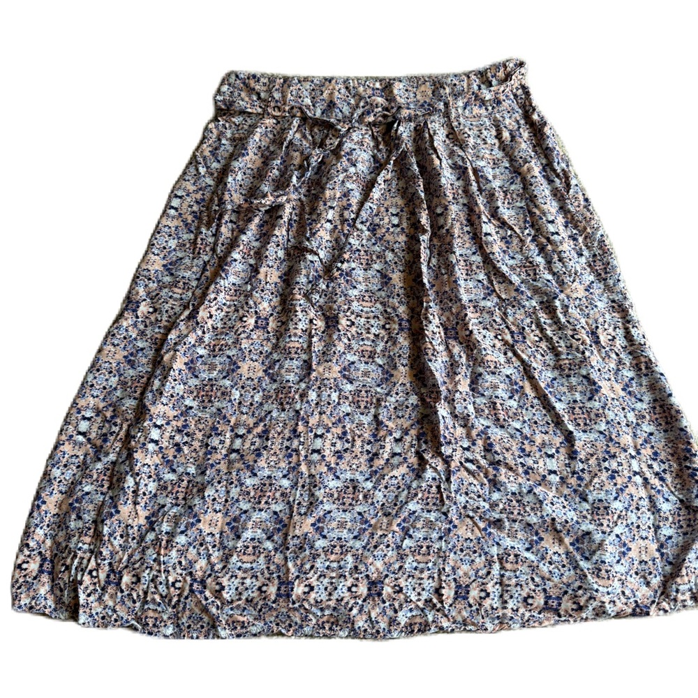 Concepts New York Women’s Pink/Blue Floral Zip Up Skirt with Tie Belt L EUC